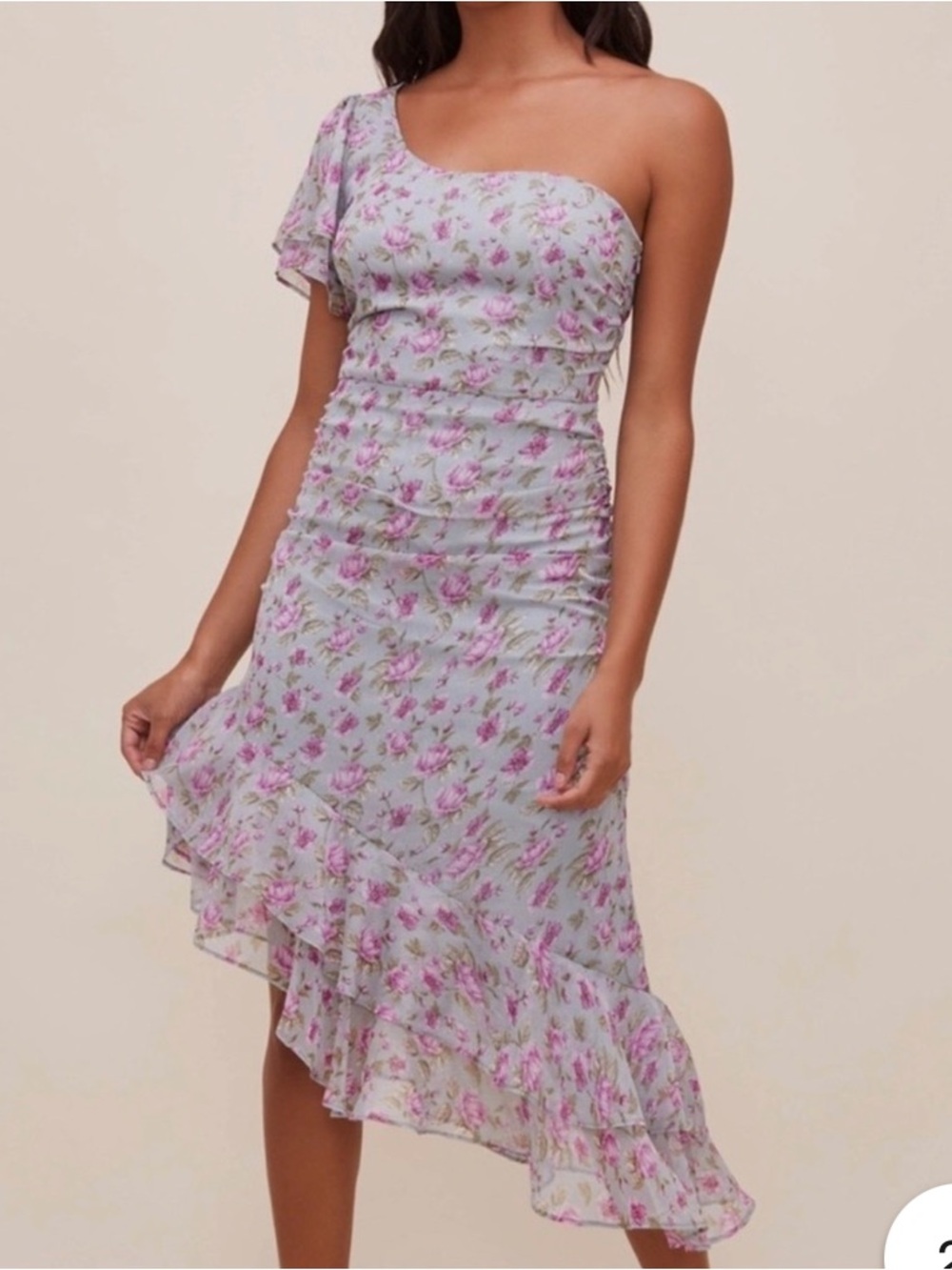 ASTR The Label Lisa Floral One-Shoulder Ruffle Midi Dress